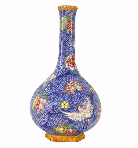 Chinese Hexagonal Vase with Flying Cranes