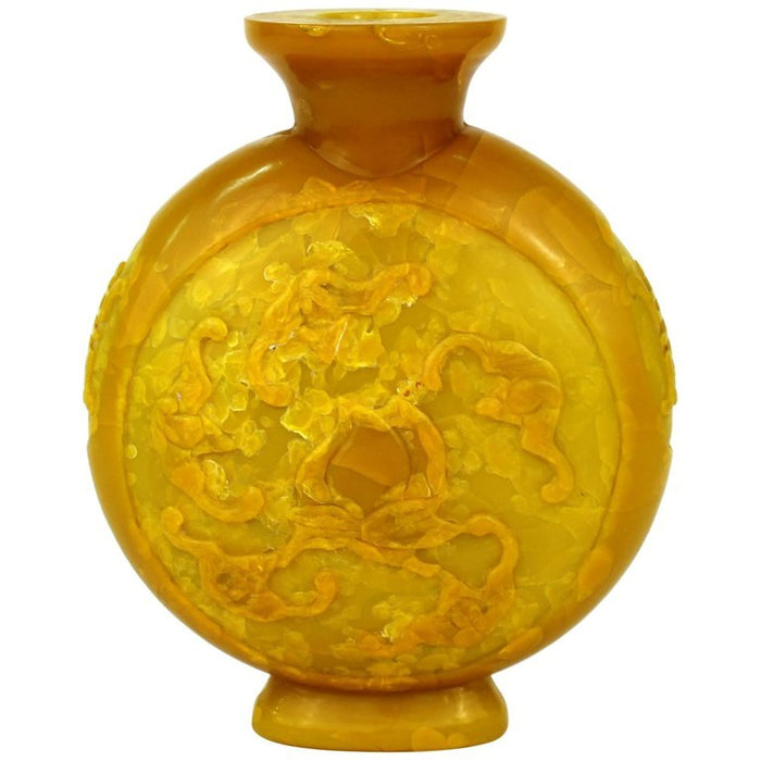 Chinese Peking Imperial Yellow Vase with High Relief Motif of Bats and Peaches