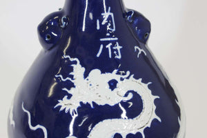 Chinese Qing Cobalt Blue and White Porcelain Vase with Dragon Motif (6720025788573)