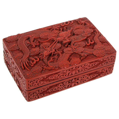 Chinese Red Cinnabar Box with Dragon Motif