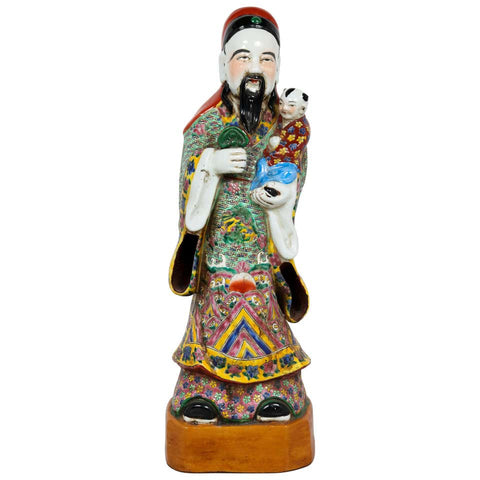 Chinese Tall Polychrome Glazed Ceramic Immortal Fu Figure