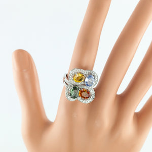 Cocktail Ring in White Gold with Multi-Colored Sapphires and Diamonds front (6719882100893)