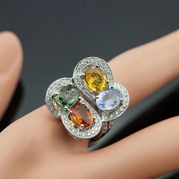 Cocktail Ring in White Gold with Multi-Colored Sapphires and Diamonds