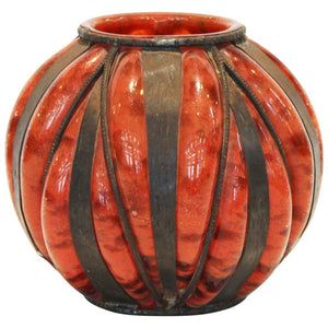 Degué Attributed French Art Deco Glass Vase in Wrought Iron (6719978930333)
