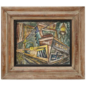 Dorothy Stafford Factory Corner American Cubist Oil on Canvas Painting (6719973523613)