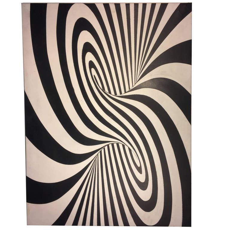 Op Art Zebra Pattern Painting in the Manner of Victor Vasarely-NYShowplace