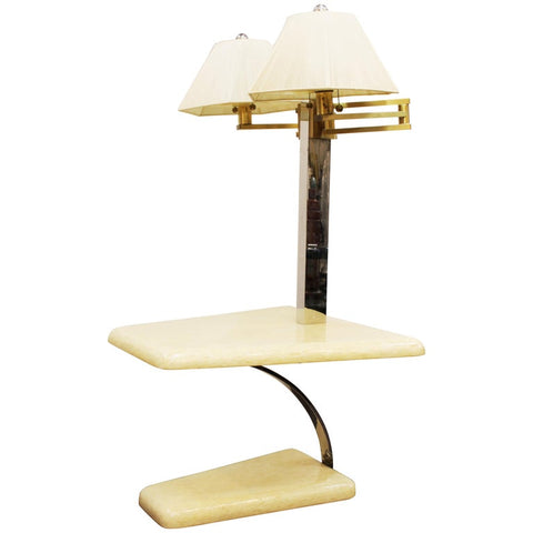 Enrique Garcel Modern Tessellated Bone Side Table With Lamps