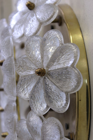 Ernst Palme Sconce with Textured Glass Flowers on Brass Frame detail (6719846416541)