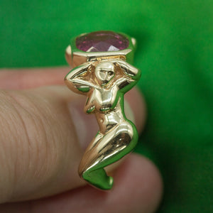 Erotica Figure Ring in Gold with Pink Tourmaline Side View (6719960219805)