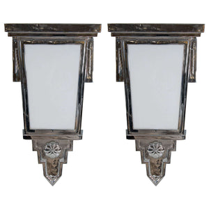 Art Deco Pair of Nickled Bronze Wall Sconces (6719810535581)