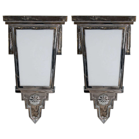 Art Deco Pair of Nickled Bronze Wall Sconces