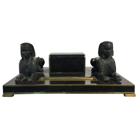 Maitland-Smith Egyptian Revival Tessellated Marble Inkwell