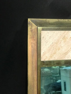 Gio Ponti Style Modernist Travertine & Brass Rectangular Mirror (6719991906461)