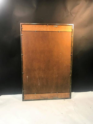 Gio Ponti Style Modernist Travertine & Brass Rectangular Mirror (6719991906461)