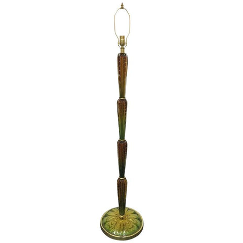 Seguso Murano Glass Floor Lamp in Green and Amber