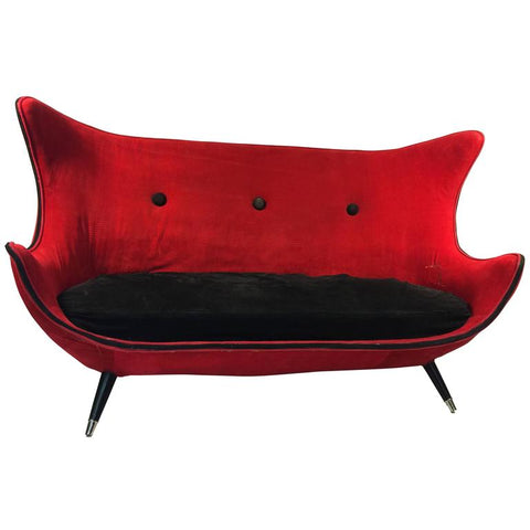 Modernist Red/Black Settee Attributed to Jean Royere