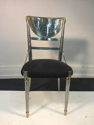 Maison Jansen Hollywood Regency Steel Dining Chairs with Brass Accents (6719806570653)
