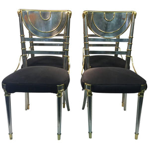 Maison Jansen Hollywood Regency Steel Dining Chairs with Brass Accents (6719806570653)