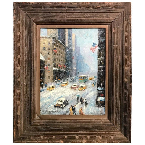 American Oil Painting New York City Winter Scene after Guy Wiggins
