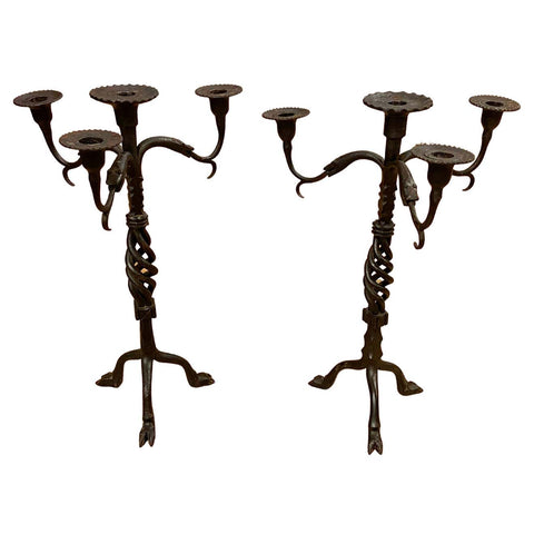 Italian Medieval Revival Wrought Iron Candelabras