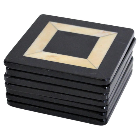 Set of 7 Black and Tan Art Deco Style Coasters