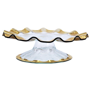 Annieglass Ruffle Pedastal Cake Stand with Gold Trim (7191195451549)