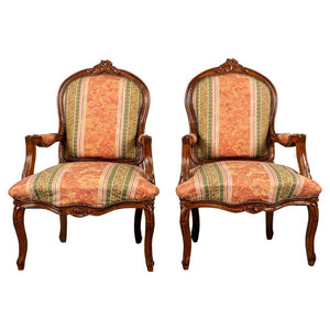 Pair of Louis XV Style Carved & Upholstered Armchairs (7230712873117)