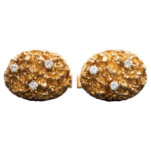 Vintage 14K Yellow Gold Oval Diamond Cufflinks (7266024423581)