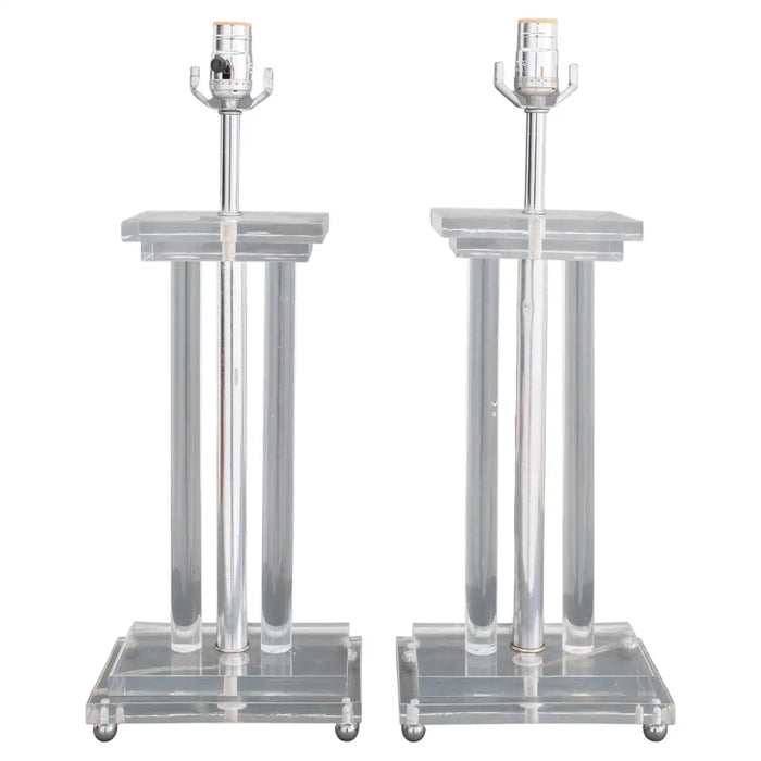 Midcentury Lucite and Chrome Table Lamps, Pair