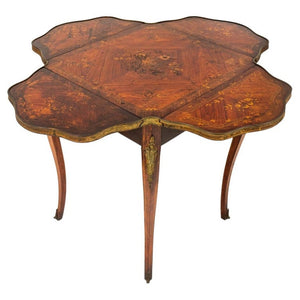 English Drop Leaf Inlaid Wooden Games Table (7472638001309)