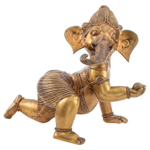 Indian Gilt Bronze Baby Ganesha Sculpture