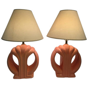 Modern Karl Springer Style Coral Ceramic Lamps  (6720033652893)