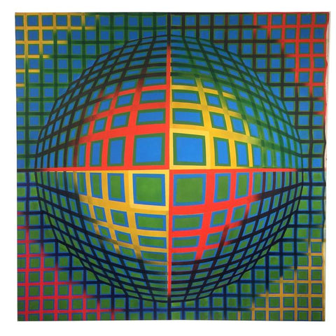 Op Art Painting with Bright Colors in the Manner of Victor Vasarely