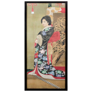 Meiji Period Japanese Imperial Painting on Silk, with Woman in Black Robe (6719676186781)