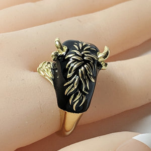 Frascarolo Modele Depose Bull Ring in Gold Coated with Black Enamel