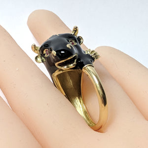 Frascarolo Modele Depose Bull Ring in Gold Coated with Black Enamel Bull Face Detail (6719958024349)