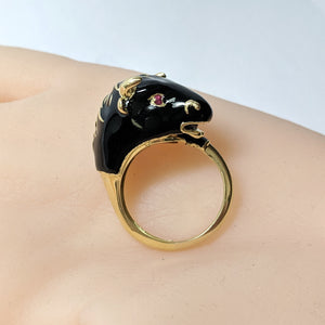 Frascarolo Modele Depose Bull Ring in Gold Coated with Black Enamel Side View (6719958024349)