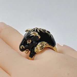 Frascarolo Modele Depose Bull Ring in Gold Coated with Black Enamel Ring on View (6719958024349)