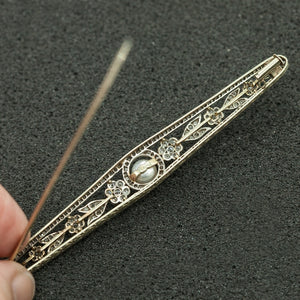 French Art Deco Brooch in Platinum with Pearl and Diamonds  Back View (6719963234461)