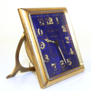 French Art Deco 'Reveil 8 Jours' Brass Clock with Purple-Blue Enamel (6719719112861)