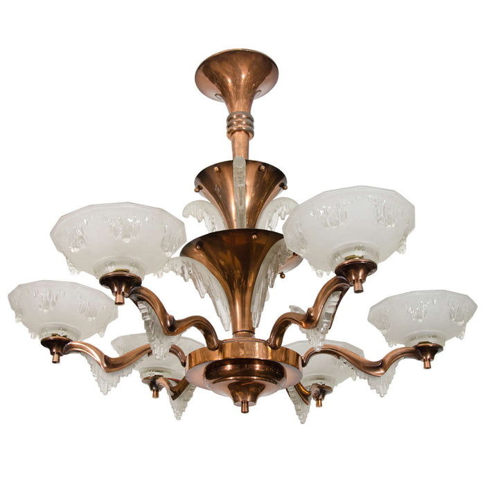 French Art Deco Three-Tier "Icicle" Chandelier in Cast Copper