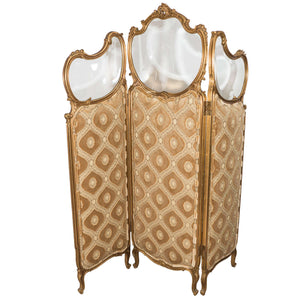 French Beaux-Arts Gilt-Wood Trifold Screen with Beveled Glass (6719807979677)