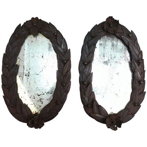 French Neoclassical Wrought Iron Mirrors with Laurel Leaf Border (6719891112093)
