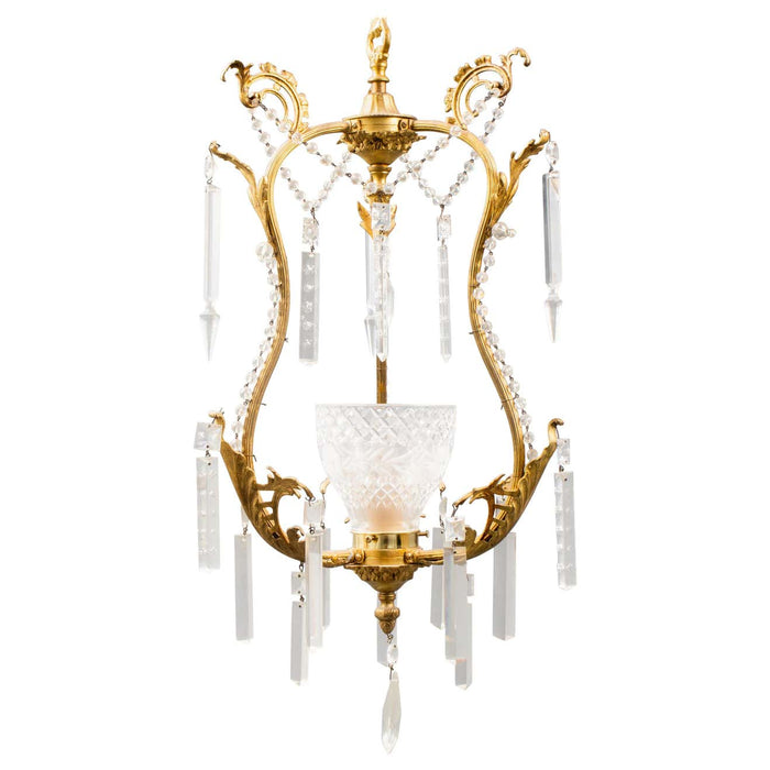 French Rococo Style Gilt Brass & Crystal Pendant