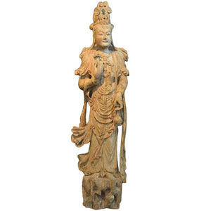 Antique Chinese Carved Wood Statue of Guanyin (6719681921181)