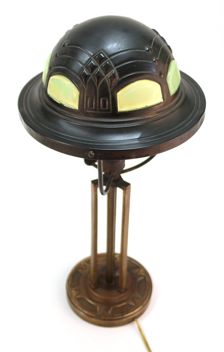 Art nouveau hungarian jeweled brass table lamp