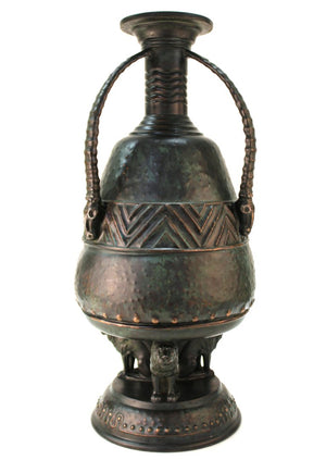 German Jugendstil Monumental Vase with African Motif of Ibex Skulls and Lions (6719882952861)