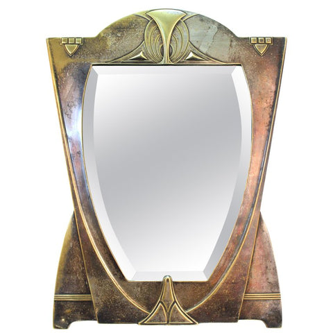 German Jugendstil Silvered Brass Mirror Attributed to Peter Behrens