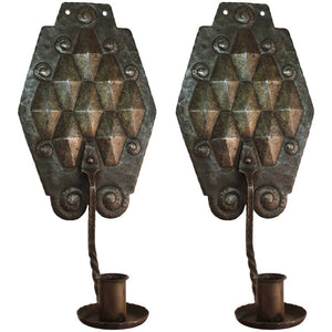 German Jugendstil Wall Candle Sconces in Silvered Wrought Iron and Brass (6719884329117)