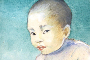 Grace Goodyear Watercolor Painting of a Small Boy detail (6719884656797)